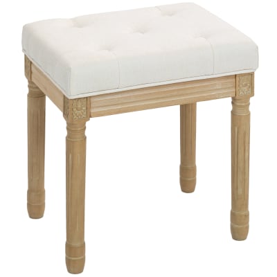 Repose pied salon pieds en bois d'hévéa tissu aspect lin beige