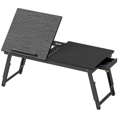 Table de lit pliable et réglable tiroir bambou noir