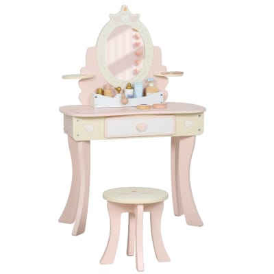 Coiffeuse enfant fille 2 en 1 avec 7 accessoires de jeu mdf rose