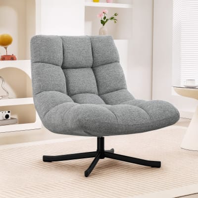 Fauteuil salon sans accoudoirs assise large tissu chenille gris