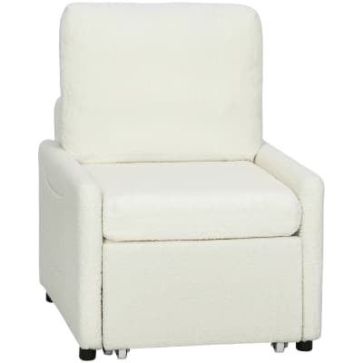 Fauteuil convertible 1 place rangement caché polaire teddy crème