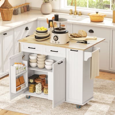 Îlot central cuisine mobile prise de courant et port usb blanc