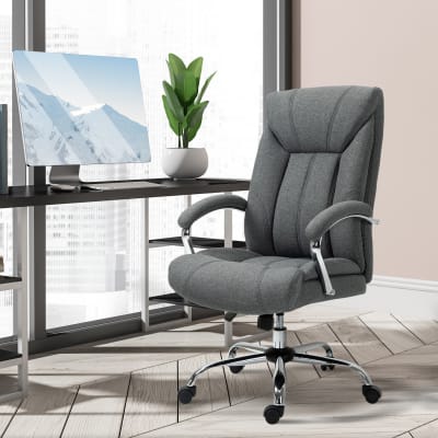 Fauteuil de bureau hauteur réglable dossier haut tissu en lin gris