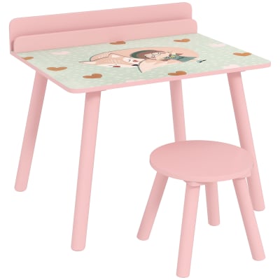 Ensemble table et chaise enfant avec porte-livres motifs d'ours rose
