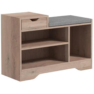 Banc à chaussures 1 tiroir et 3 compartiments en bois gris effet bois