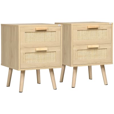 Tables de chevet 2 tiroirs façades cannage rotin bois de pin naturel