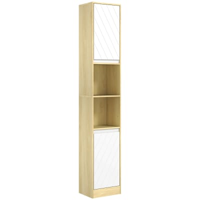 Meuble colonne rangement salle de bain 2 portes chêne clair blanc