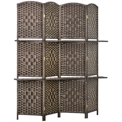 Paravent séparateur de pièce 160x170 cm 4 panneaux bois marron