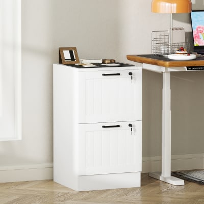 Caisson bureau mobile 2 tiroirs et serrure bois blanc
