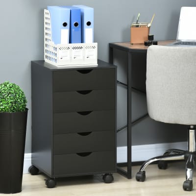Caisson bureau sur roulettes 5 tiroirs mdf noir