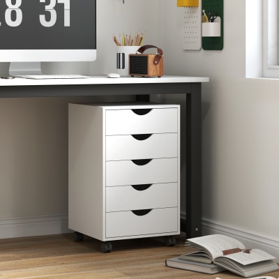 Caisson bureau sur roulettes 5 tiroirs en bois blanc