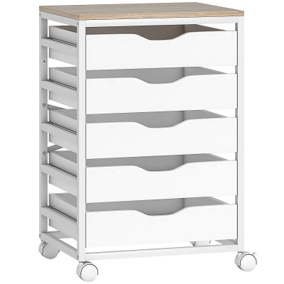 Caisson bureau mobile sur roulettes 5 tiroirs bois blanc
