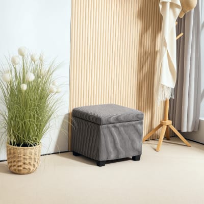 Coffre pouf rangement 30l velours côtelé gris