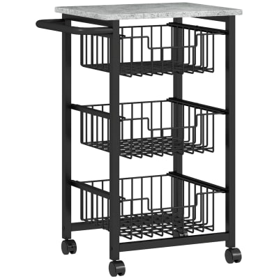 Chariot de rangement 3 paniers coulissants et plateau gris clair noir