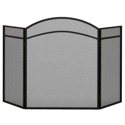 Pare-feu cheminée pliable 3 panneaux pare-étincelles métal noir