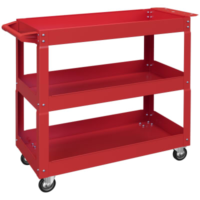 Chariot desserte d'atelier 3 plateaux sur roulettes acier rouge