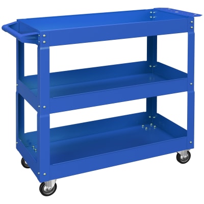 Chariot desserte d'atelier 3 plateaux sur roulettes acier bleu