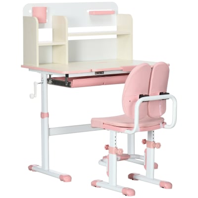 Ensemble bureau et chaise pour enfants hauteur réglable acier rose