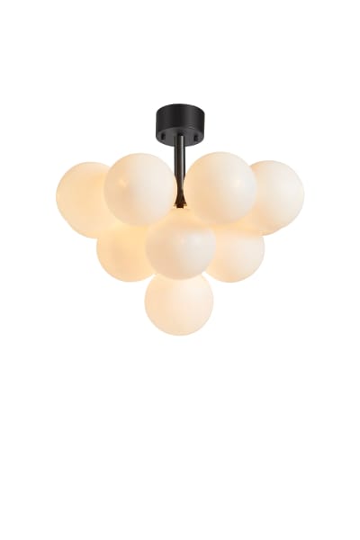 Plafonnier 13xg9 , verre opalin et métal noir