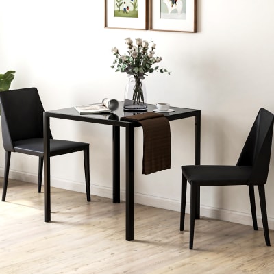 Table à manger pour 4 personnes plateau en verre trempé noir