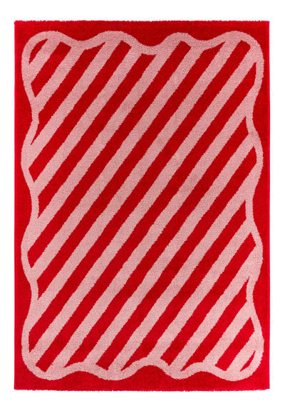 Tapis vintage style année 70 rouge à rayures - 200x280 cm