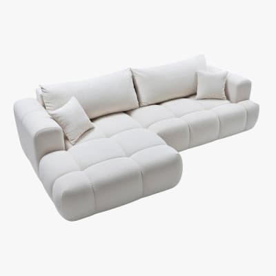 Canapé d'angle convertible en tissu bouclette beige - angle gauche