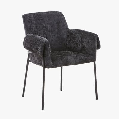 Chaise en tissu noir pieds en métal noir