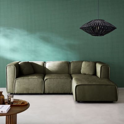 Canapé d'angle droite 3 places tissu kaki