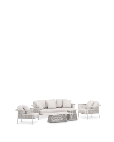 Salon de jardin 5 places avec 2 tables en aluminium beige