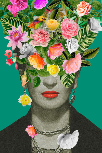 Tableau de fleurs frida fleurie  imprimé sur toile 60x90 cm