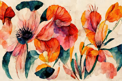 Tableaux fleurs coquelicot et aquarelle  imprimé sur toile 90x60 cm