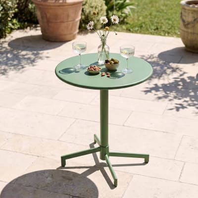 Table de jardin ronde bistrot avec plateau rabattable 70cm vert cactus