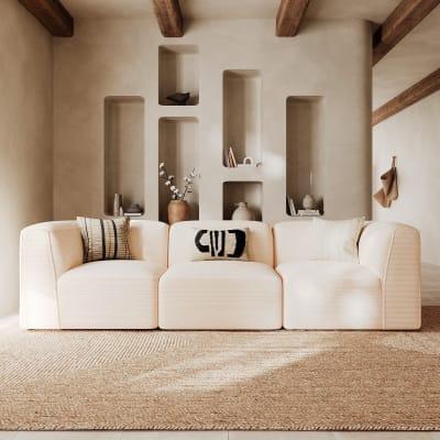 Canapé modulable en velours côtelé blanc cassé 3 places