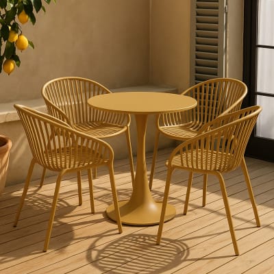 Ensemble de jardin table et 4 fauteuils en polypropylène ocre