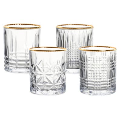 Set de 4 verres à whisky avec motifs embossés et liseré doré 31cl