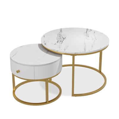 Ensemble de tables basses petite table avec tiroir marbre blanc 70x48