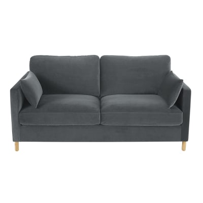 Canapé convertible 3 places en velours gris anthracite, matelas 10 cm