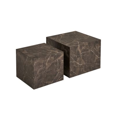 Set de 2 tables basses décor marbre brun 40x40 cm/ 50x50 cm
