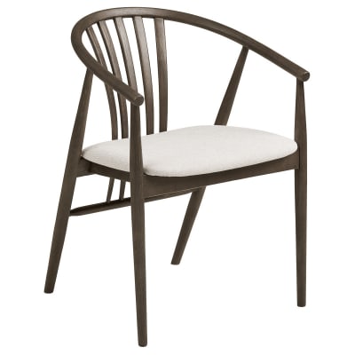 Fauteuil de table en chêne fumé massif et tissu beige