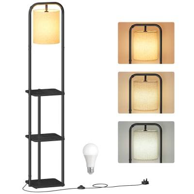 Lampadaire sur pied avec 3 étagères ampoule incluse noir