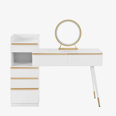 Coiffeuse blanche plateau rétractableavec miroir LED