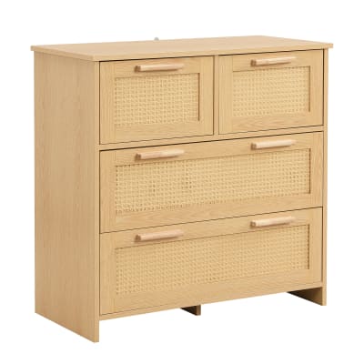 Buffet Bas Scandinave en Bois Clair avec Tiroirs en Rotin