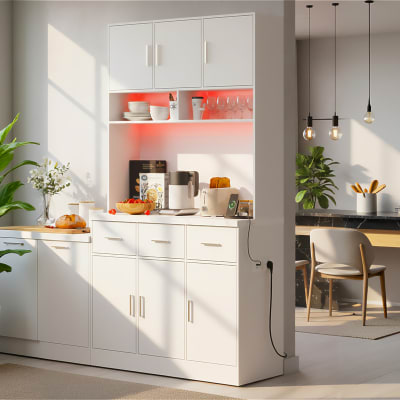 Vitrine haute avec éclairage LED, 3 tiroirs et 6 portes