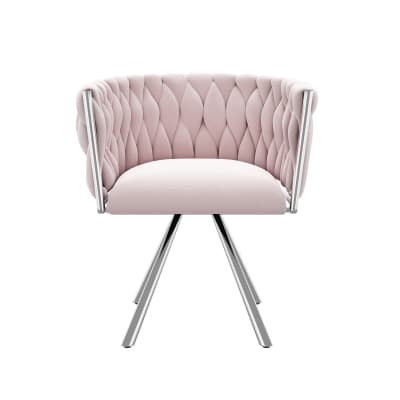 Fauteuil en velours rose avec piètement chromé