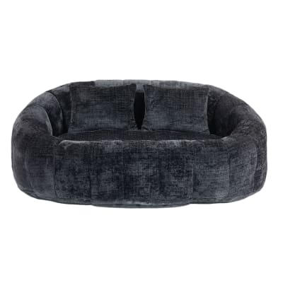 Canapé ovale en velours gris anthracite avec coussins