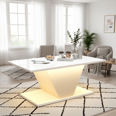 Table basse blanche laquée avec éclairage LED bleu