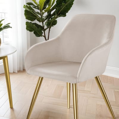 Chaise rembourrée aspect velours style scandinave taupe/or