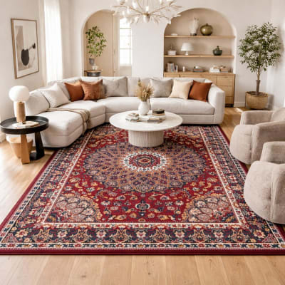 Tapis oriental 60x110 rectangle crème et rouge tissé motif ethnique
