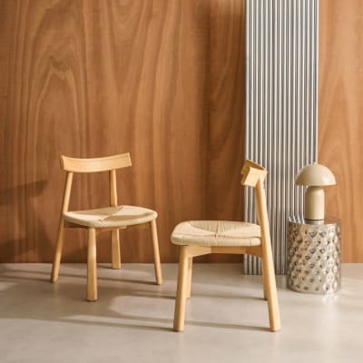 2 chaises scandinaves bois naturel et corde beige