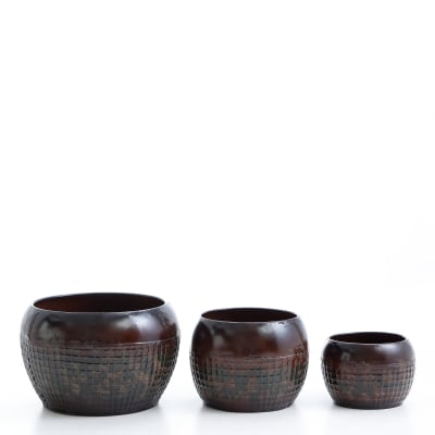 Set de 3 cache-pots en métal marron antique h40